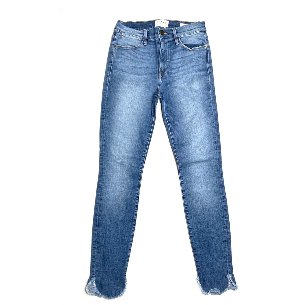 Frame Le High Skinny Frayed Curved Hem Jean Size 27